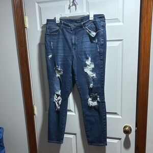 Judy Blue Dark Blue Distressed Skinny Jeans